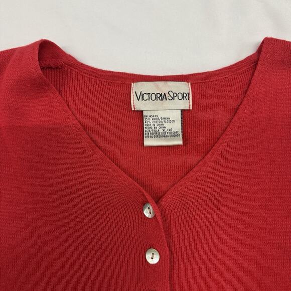 Vintage XL Cardigan Sweater Short Sleeve Red Button Up Valentines Romantic - Picture 2 of 7